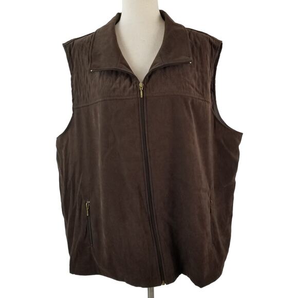 Allison Daley Brown Brushed Faux Suede Vest Lined 2 Zipper Pockets Size 24 W - Picture 1 of 5